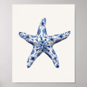 Poster Starfish - Bleu côtier sur Mur Beige Art (Devant)