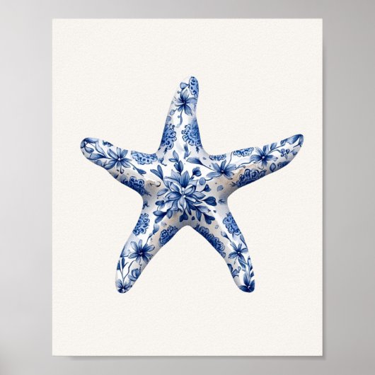 Poster Starfish - Bleu côtier sur Mur Beige Art (Devant)