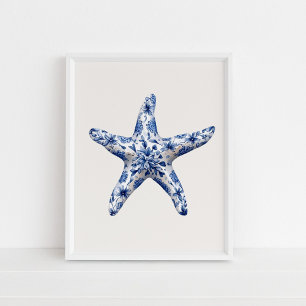 Poster Starfish - Bleu côtier sur Mur Beige Art