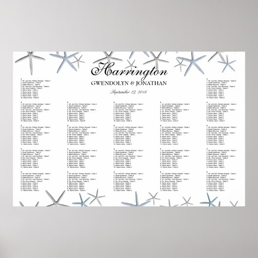 Poster Starfish Borders Plage Seating Chart (Devant)