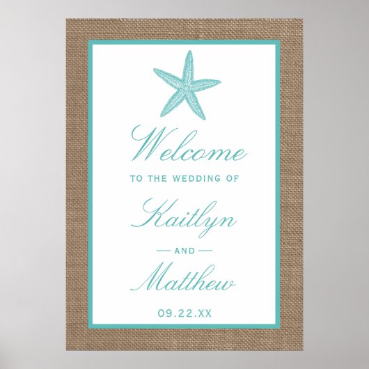 Poster Starfish Turquoise Burlap Beach Wedding Collection (Devant)