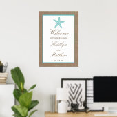 Poster Starfish Turquoise Burlap Beach Wedding Collection (Bureau à domicile)