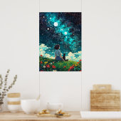Poster Starlit Reverie - Une fille et son chat s'assoient (Cuisine)