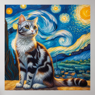 Poster Starry American Bobtail Portrait de chat