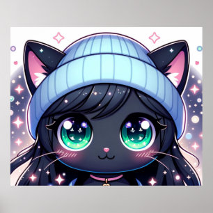 Poster Starry-Eyed Kitten : Charming Anime Cat