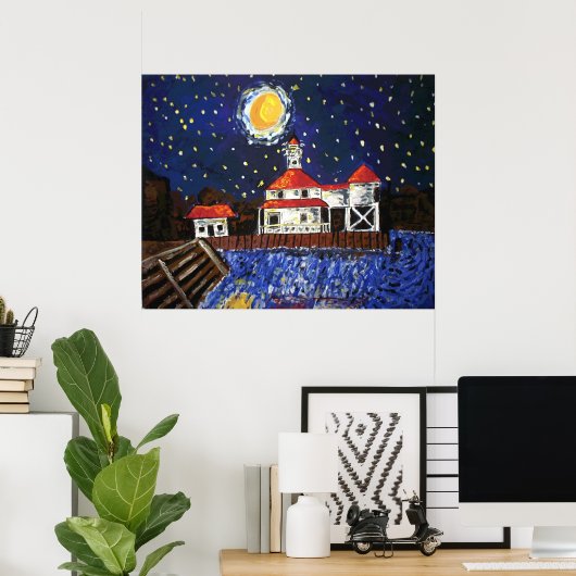 Poster Starry Night Black Lighthouse (Bureau à domicile)