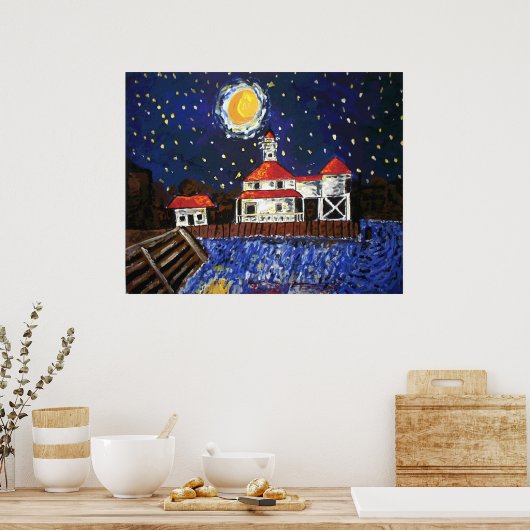 Poster Starry Night Black Lighthouse (Cuisine)