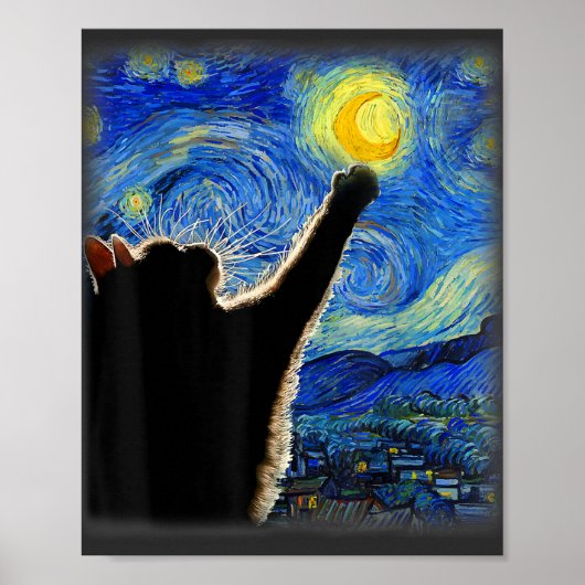 Poster Starry Night Cat, Van Gogh Amoureux des chats Cat  (Devant)