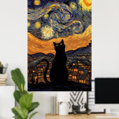 Poster Starry Night Cat Van Gogh Inspired Starry Sky (Bureau à domicile)