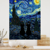 Poster Starry Night Cat Van Gogh Inspired Starry Sky (Cuisine)