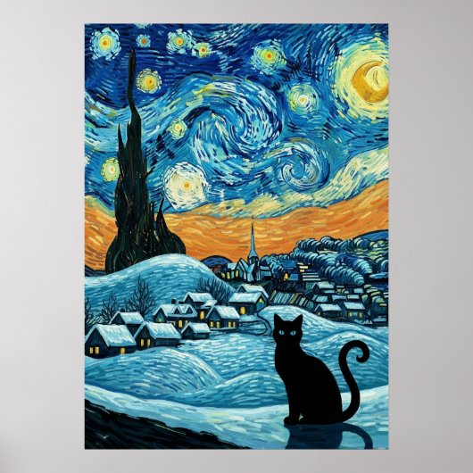 Poster Starry Night Cat Van Gogh Inspired Starry Sky (Devant)