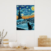 Poster Starry Night Cat Van Gogh Inspired Starry Sky (Cuisine)