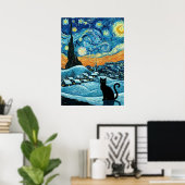 Poster Starry Night Cat Van Gogh Inspired Starry Sky (Bureau à domicile)