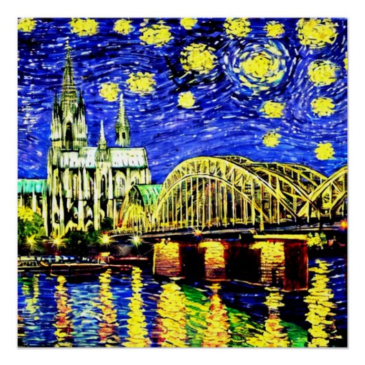 Poster Starry Night Cologne Allemagne Cathédrale (Devant)