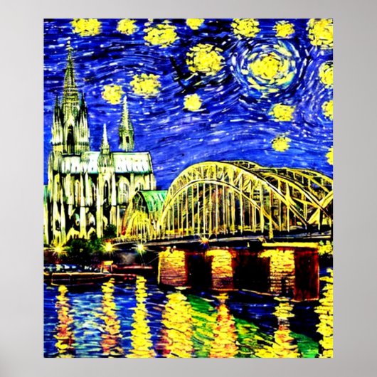 Poster Starry Night Cologne Allemagne Cathédrale (Devant)