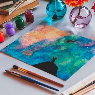 Poster Starry Night Dog Stars Galaxy Aquarelle