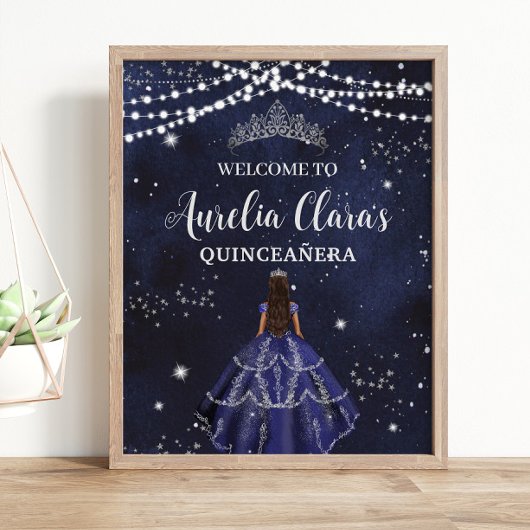 Poster Starry Night Marine Bleu Argent Quinceañera Sweet
