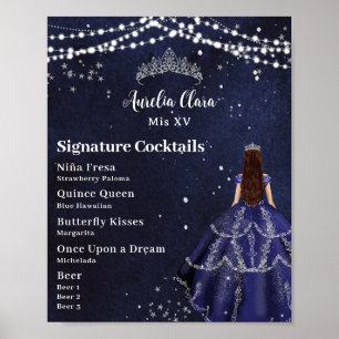 Poster Starry Night Navy Blue Quinceanera Bar Menu boisso