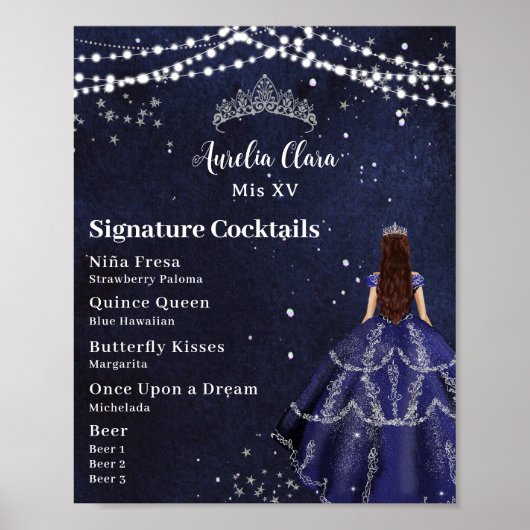 Poster Starry Night Navy Blue Quinceanera Bar Menu boisso (Devant)