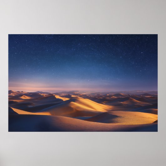 Poster Starry Night Over Golden Desert Dunes Landscape (Devant)