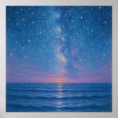 Poster Starry Night Seascape - Pastel Painting Style (Devant)