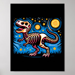 Poster Starry Night Skeleton Dinosaur T Rex Garçons Enfan