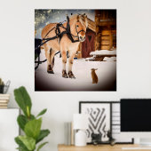 Poster Starry Noël nuit à la ferme avec cheval (Bureau à domicile)