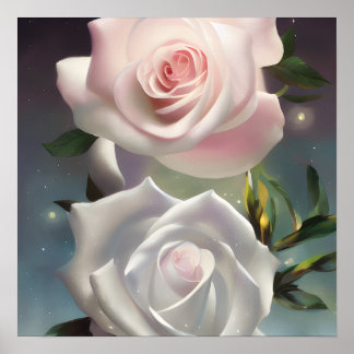Poster Starry Pastel Roses rose et blanc
