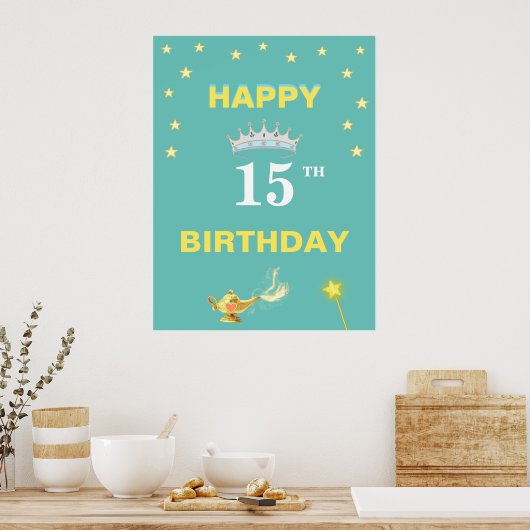 Poster Stars, Crown Tiara & Magic Lamp 15e anniversaire (Cuisine)