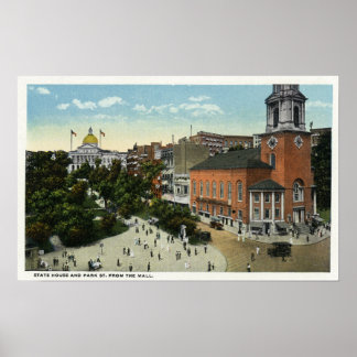 Poster State House et Park Street Vue du centre commercia