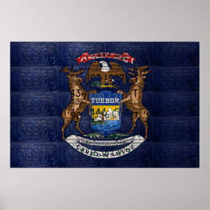 Poster State of Michigan Drapeau Recyclé Licence Plate Ar