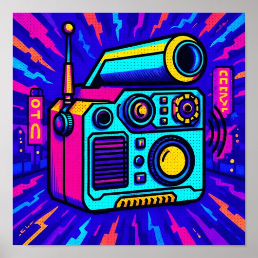 Poster Statement Glitch City Pop Art Home Decor Print (Devant)