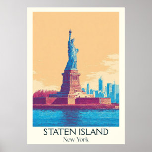 Poster Staten Island NY Statue Vintage de l'Art Liberty