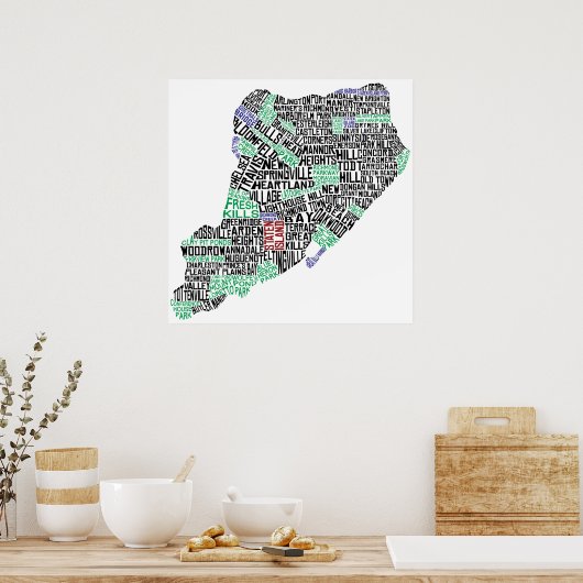 Poster Staten Island Typographic Map, New York City Print (Cuisine)
