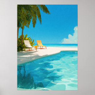 Poster Station balnéaire tropicale avec piscine et transa
