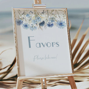 Poster Station de cadeaux de baby shower aux fleurs bleue