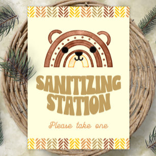 Poster Station de désinfectant 5x7 Anniversaire ours Bois