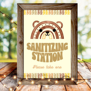 Poster Station de désinfection 4x6 Anniversaire ours Boho