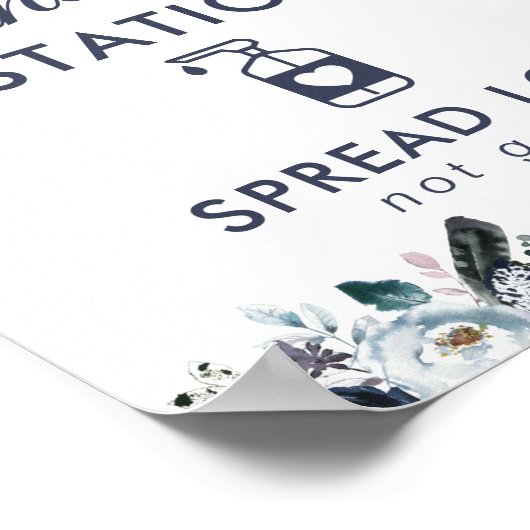 Poster Station de désinfection des mains Bleu Floral (Coin)