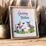 Poster Station de pâturage Animaux de ferme Fête d'annive<br><div class="desc">Faites de la fête d'anniversaire de votre enfant un succès avec notre panneau "Grazing Station"! Ce panneau adorable fera ressortir votre station de pâturage et apportera une touche amusante à la fête. Le panneau est parfait pour présenter vos options de collations délicieuses et saines pour les enfants. Que vous souhaitiez...</div>