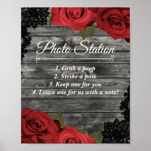 Poster Station de photo de mariage aux roses rouges et de