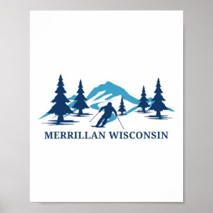 Poster Station de ski Merrillan Wisconsin Skieur Ski