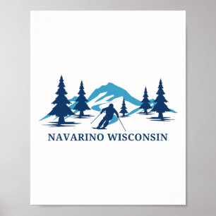 Poster Station de ski Navarino Wisconsin Skieur Ski