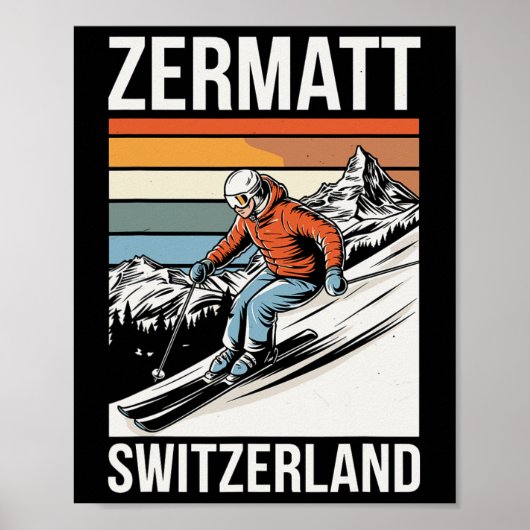 Poster Station de ski rétro Zermatt Suisse (Devant)