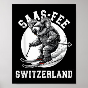 Poster Station de ski Saas-fee Koala Bear Alpes suisses S