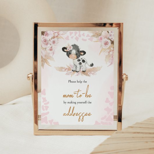 Poster Station d'enveloppe du Baby shower de la vache ros