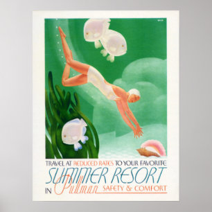 Poster STATION D'ÉTÉ Plongée des femmes de vacances