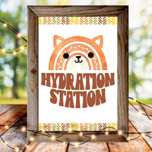 Poster Station d'hydratation 4x6 Boho Woodland Fox Annive
