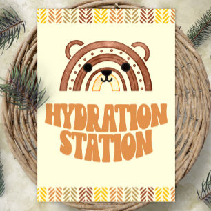 Poster Station d'hydratation 5x7 Boho Woodland Bear Anniv