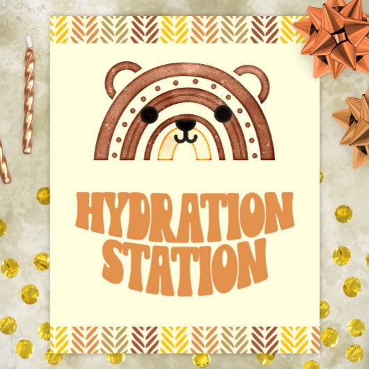 Poster Station d'hydratation 8x10 Ours Boho Woodland Anni